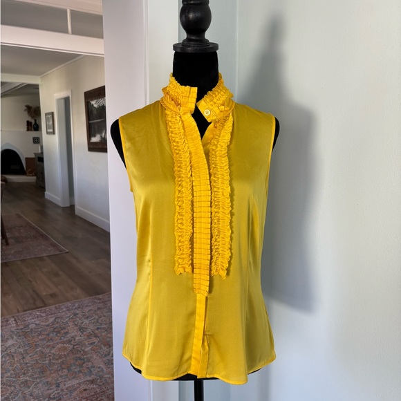 St. John Tops - St. John Couture Yellow Ruffled silk Sleeveless Top 2